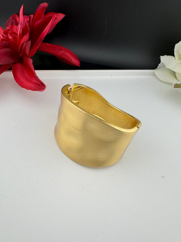 Brushed finished Gold Chunky Cuff Bracelet Bangle, Anti Tarnish, fits sizes upto 2.6"