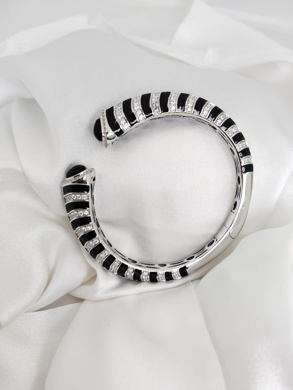 Cuff bracelet Bangale with Enamel, American Diamonds, crystal stones, CZ, Fits size upto 2.6"