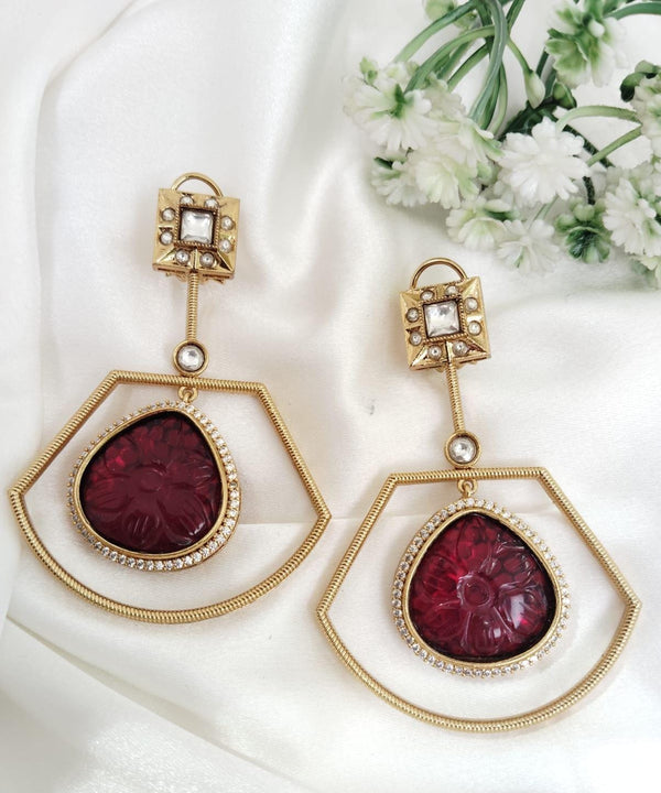 Amrapali inspired, Matt Gold with uncut kundan and CZ chandbali Drop earrings, Indian Jewelry