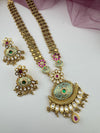 Rajwadi Kundan Enamel Stones Gold Necklace Set, Indian Bridal Rani Haar