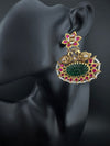 Gold and Green Carved stone, pacchi Kundan, Pearls Chandelier Chandbali Earrings, Bridal Designer jewelry