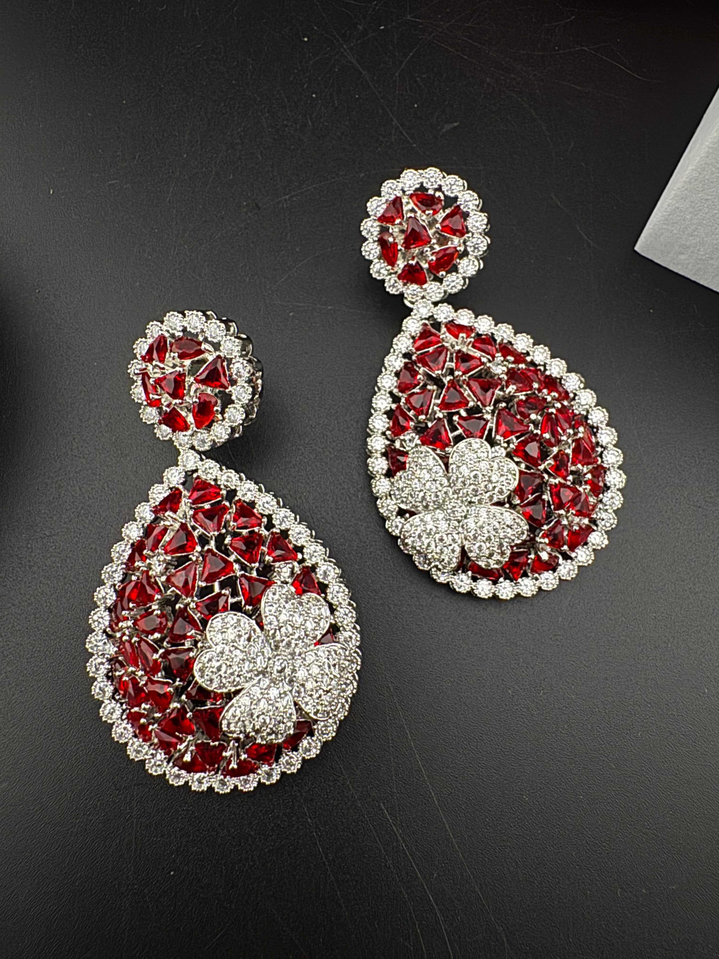 Premium Nano Setting of Cubic Zirconia in silver is designer Inspired Statement Drop Dangle earring/Unique Indian, Bridal, bridesmaid gift