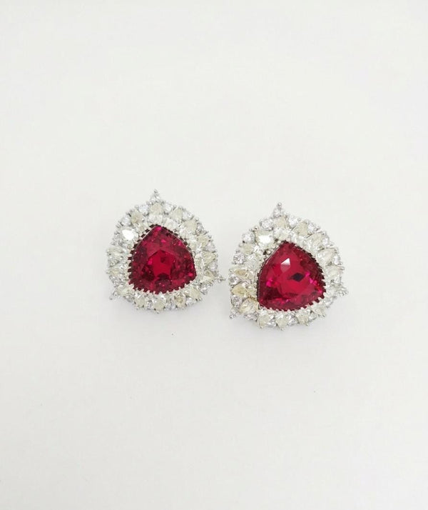 Silver Polish Crystal Stone Stud Earrings, Cubic Zirconia, AD, CZ, Indian Jewelry