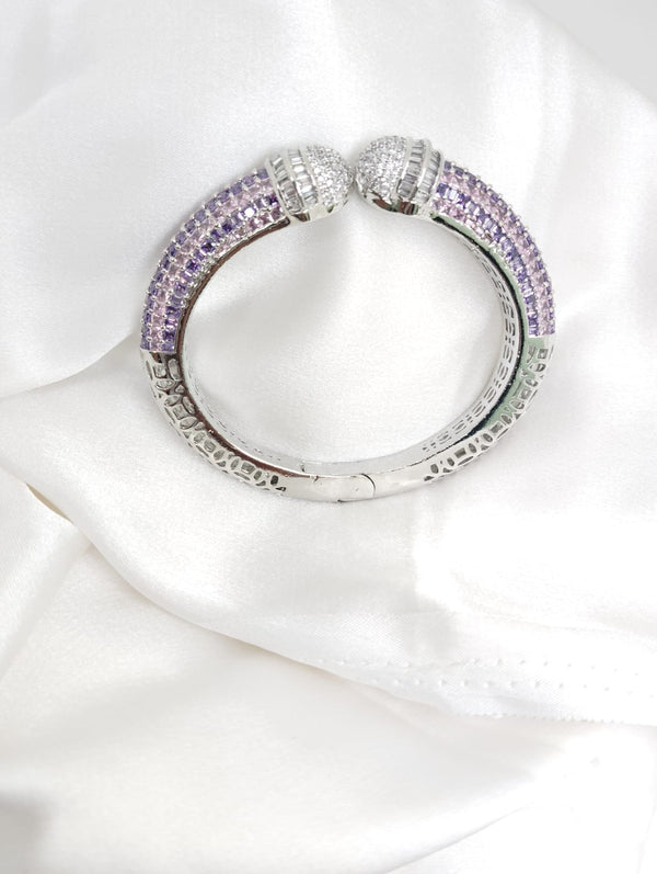 Designer Cuff bracelet with American Diamonds in nano setting, CZ, Fits size upto 2.6"