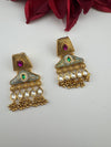 Amrapali inspired Matt Gold, kundan, Turquoise Enamel, ChandBali long Earrings, designer jewelry