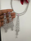 Crystals and CZ Diamond Statement double Layered Necklace Set, White Gold Plated Choker set