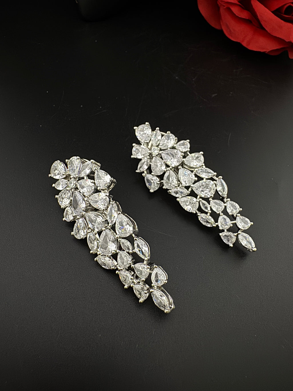 Premium Cubic Zirconia Chandelier Long earrings is designer Inspired, Statement Long earring, Bridal, Party, Wedding jewelry, Shiny