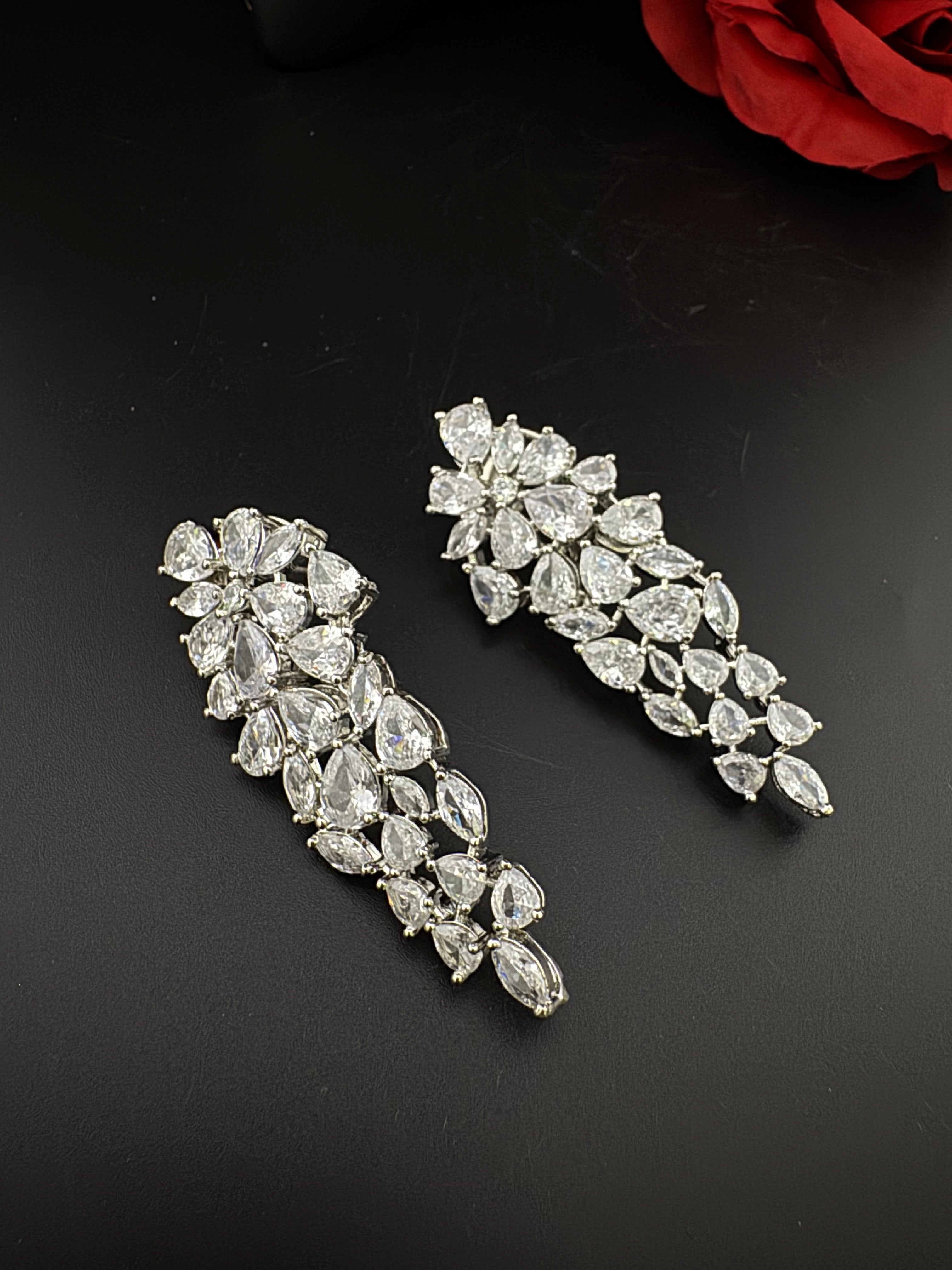 Premium Cubic Zirconia Chandelier Long earrings is designer Inspired, Statement Long earring, Bridal, Party, Wedding jewelry, Shiny