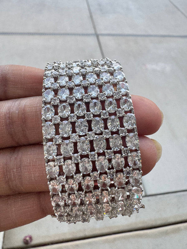 Openable Designer bracelet with American Diamonds, crystal stones, CZ, Fits size upto 2.6"