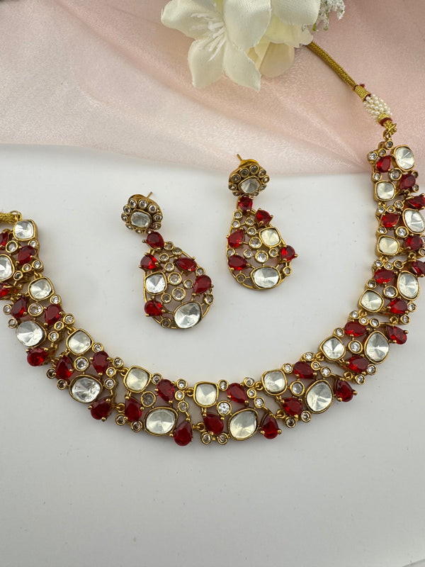 Stones, CZ, Kundan Gold necklace set, Indian Bridal Jewelry set