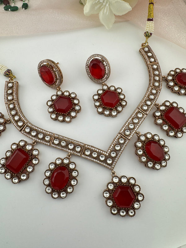 Doublet Stones, CZ, Kundan Gold Plated necklace set, Indian Bridal Jewelry set