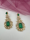 Gold with Emerald green Doublet stone, kundan, cubic zirconia chandbali Drop earrings, Indian Jewelry