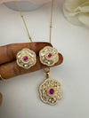 Kundan, Pachi, CZ, Stone Pendant Necklace Set with Matching Earrings, Brass CZ Jewelry