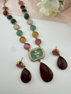 Kundan, CZ, MOP, Stone inlay Long Golden necklace set, Rani haar, everyday wear jewelry
