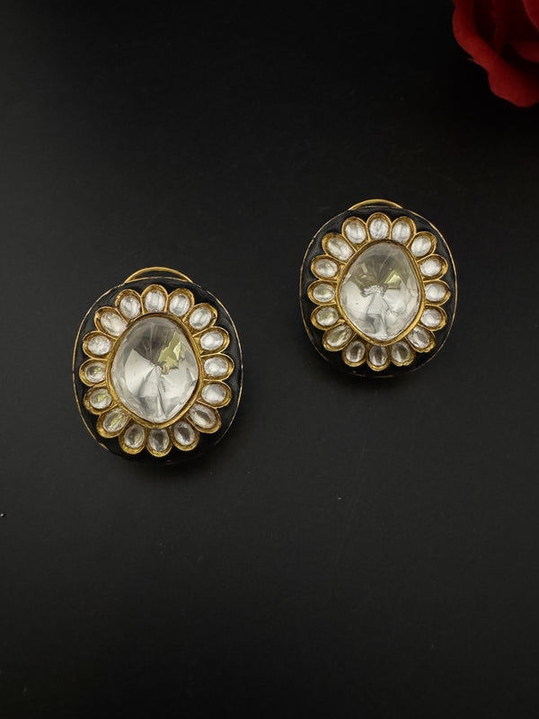 Kundan Enamel Big Stud Earrings, designer Inspired, Indian jewelry