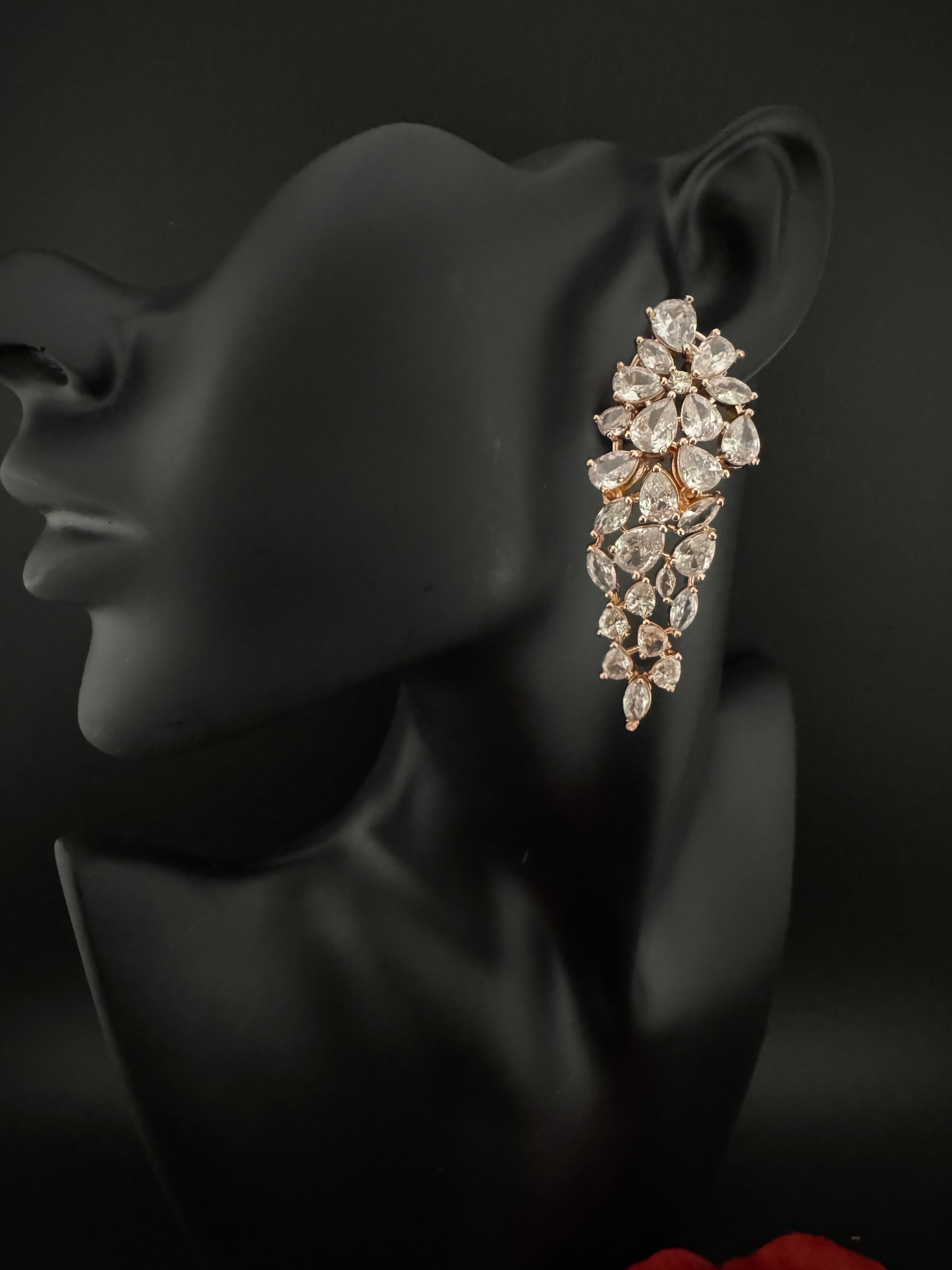 Premium Cubic Zirconia Chandelier Long earrings is designer Inspired, Statement Long earring, Bridal, Party, Wedding jewelry, Shiny