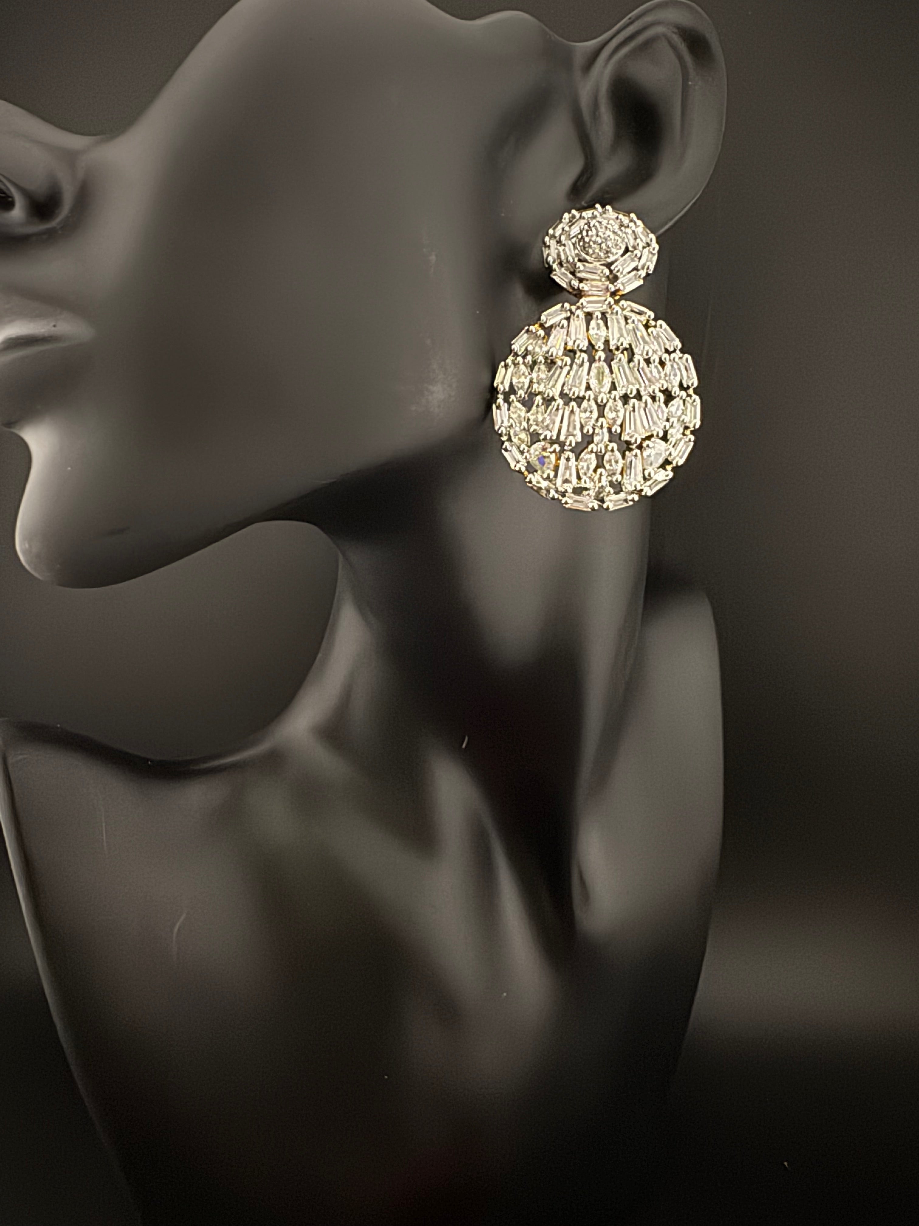 Premium Cubic Zirconia Chandelier Long earrings is designer Inspired, Statement round earring, Bridal, Party, Wedding jewelry