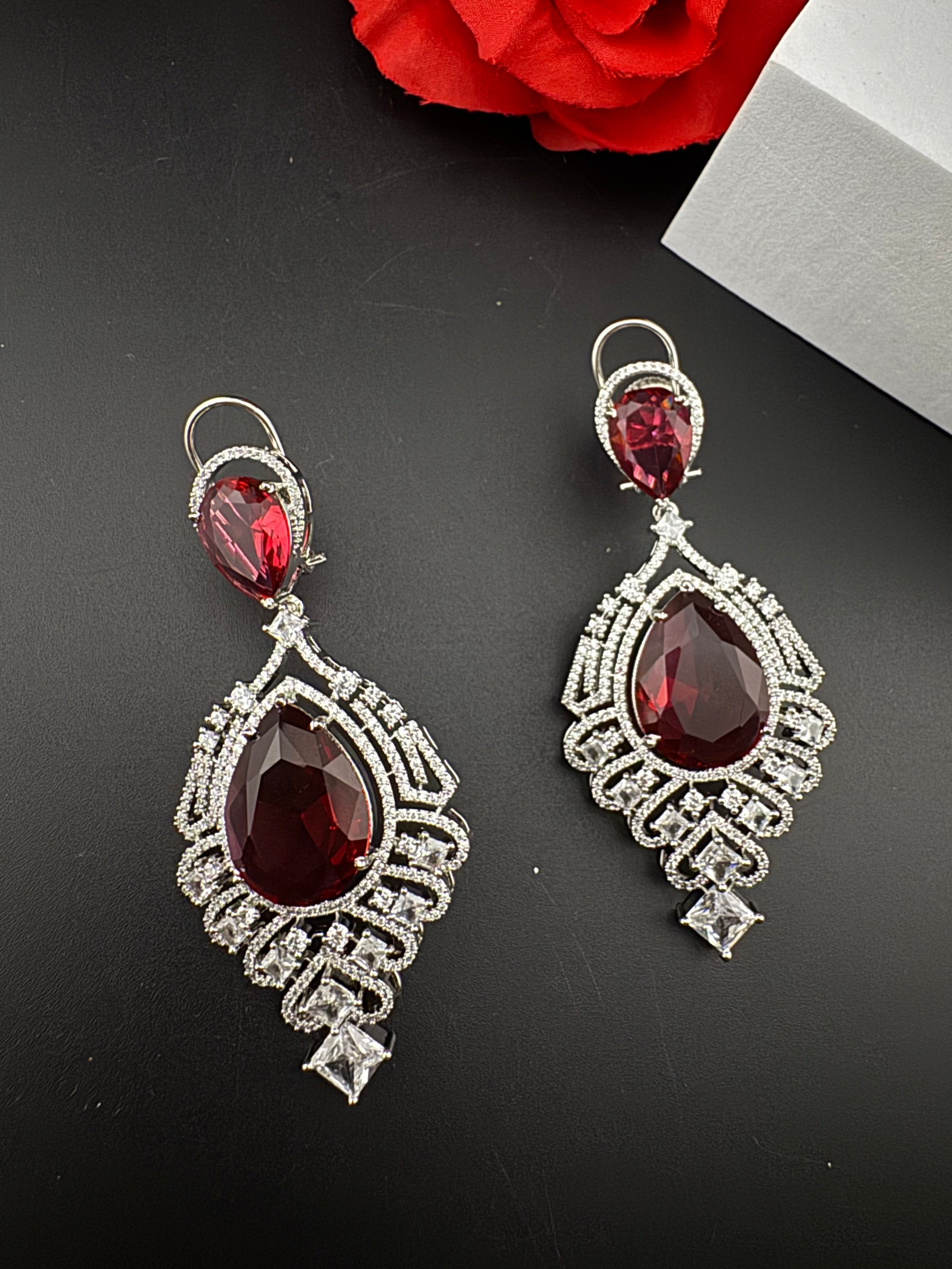 Premium Cubic Zirconia, Glass stone in unique style setting is a statement Drop Dangle earring/Indian/Bridal Jewelry, Bridesmaid Gift