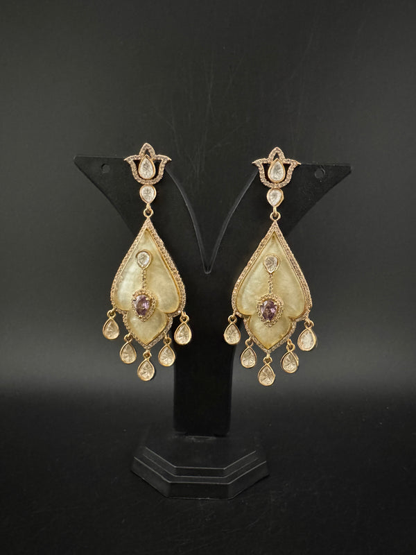 CZ and Gold, Mother of Pearl Chandelier Drop Earrings, Bridal, MOP Designer jewelry