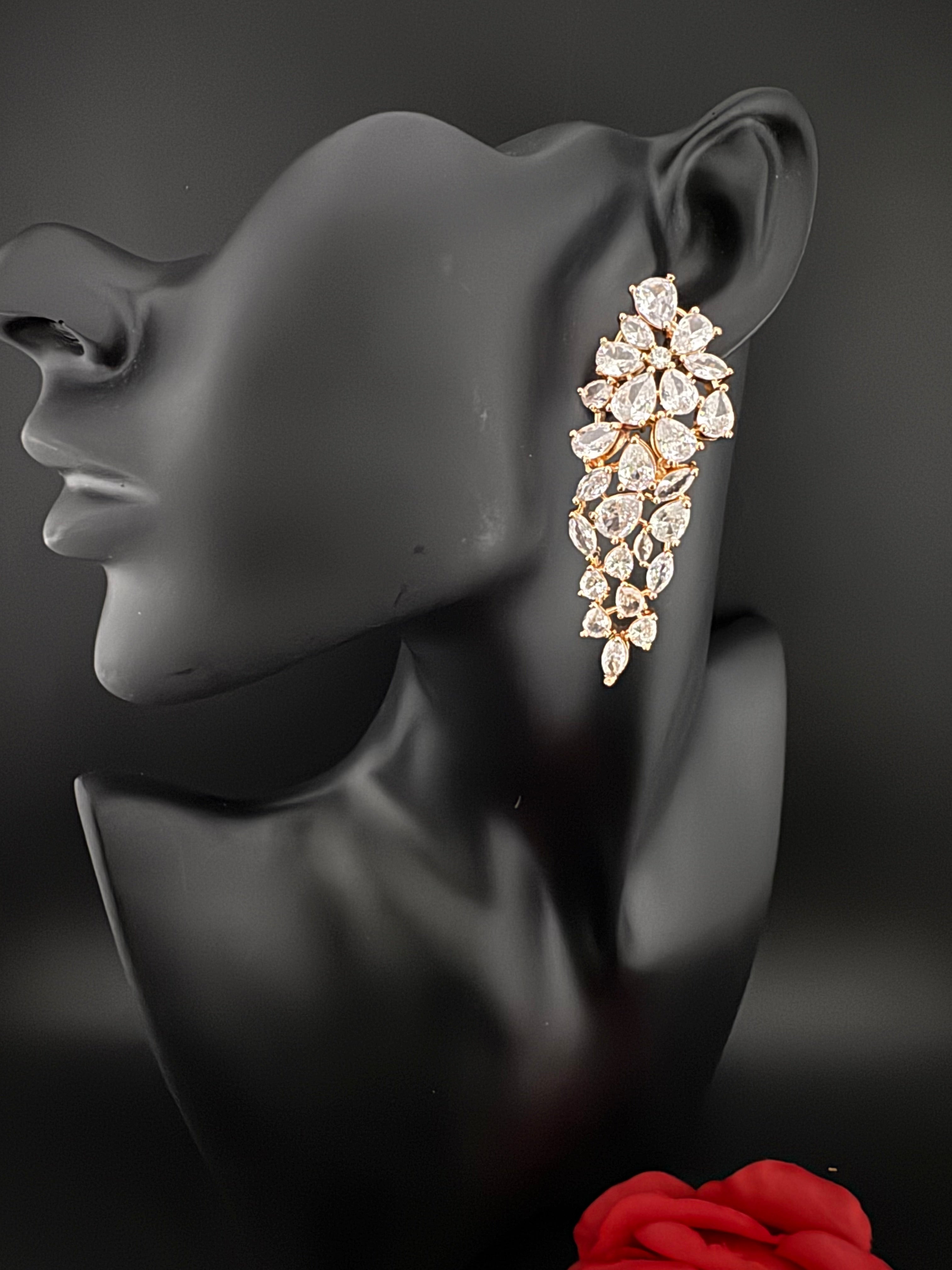 Premium Cubic Zirconia Chandelier Long earrings is designer Inspired, Statement Long earring, Bridal, Party, Wedding jewelry, Shiny