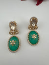 Green and Gold Kundan, Doublet Stone Chandelier Drop Earrings, Bridal, Moissanite, CZ, Designer jewelry