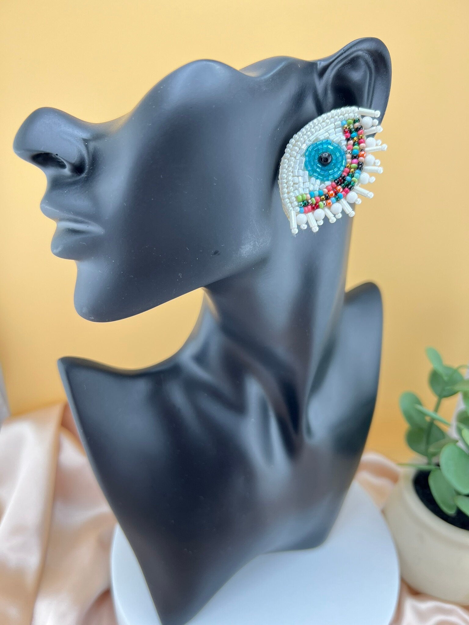 Evil Eye Beaded earrings studs, Quirky Handmade Earrings