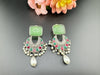 Mint/Light Green German Silver Oxidized chandbali with Monalisa Stone and pearls