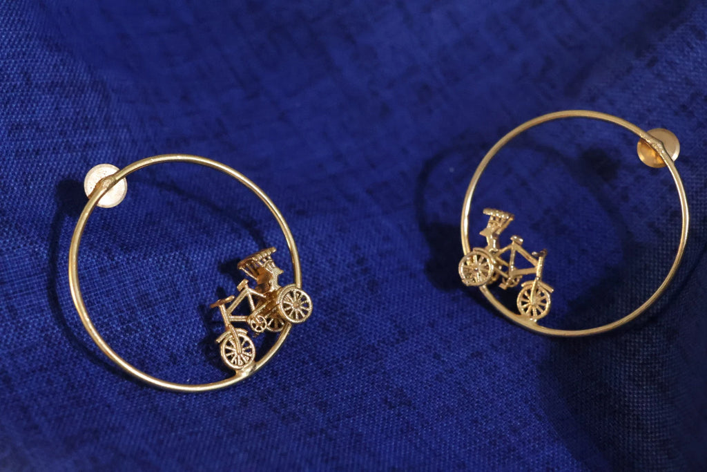 Rickshaw in Hoop Premium Matt Gold unique statement earrings