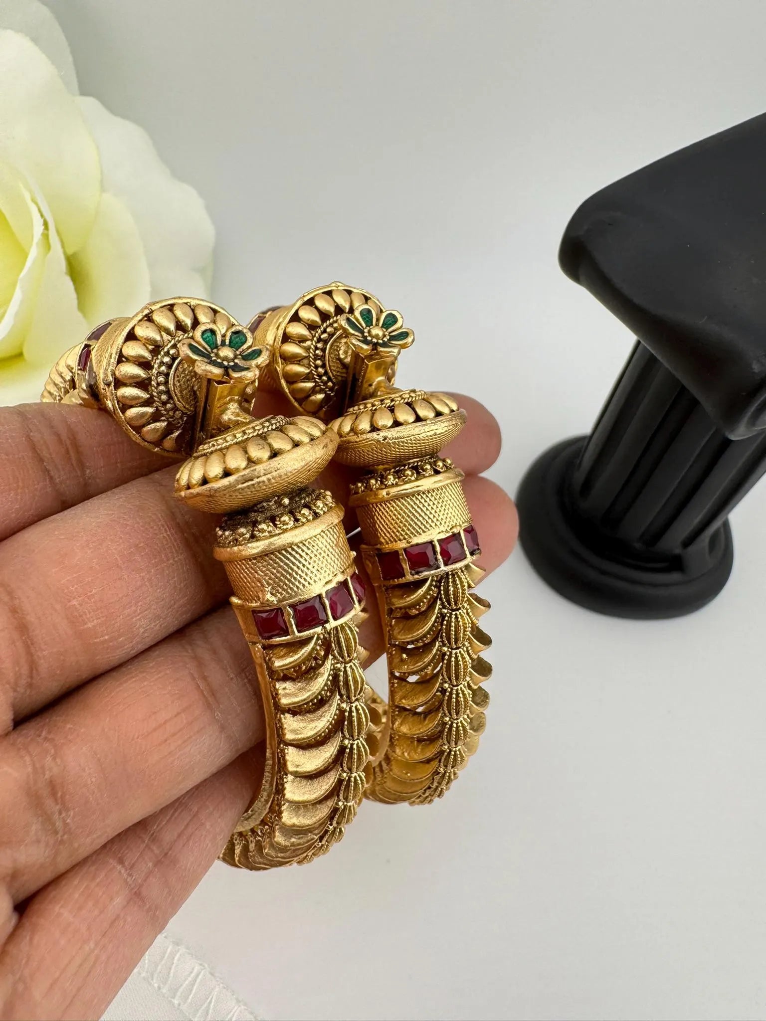 Amrapali inspired Designer Openable bangles in Matt Gold set of 2