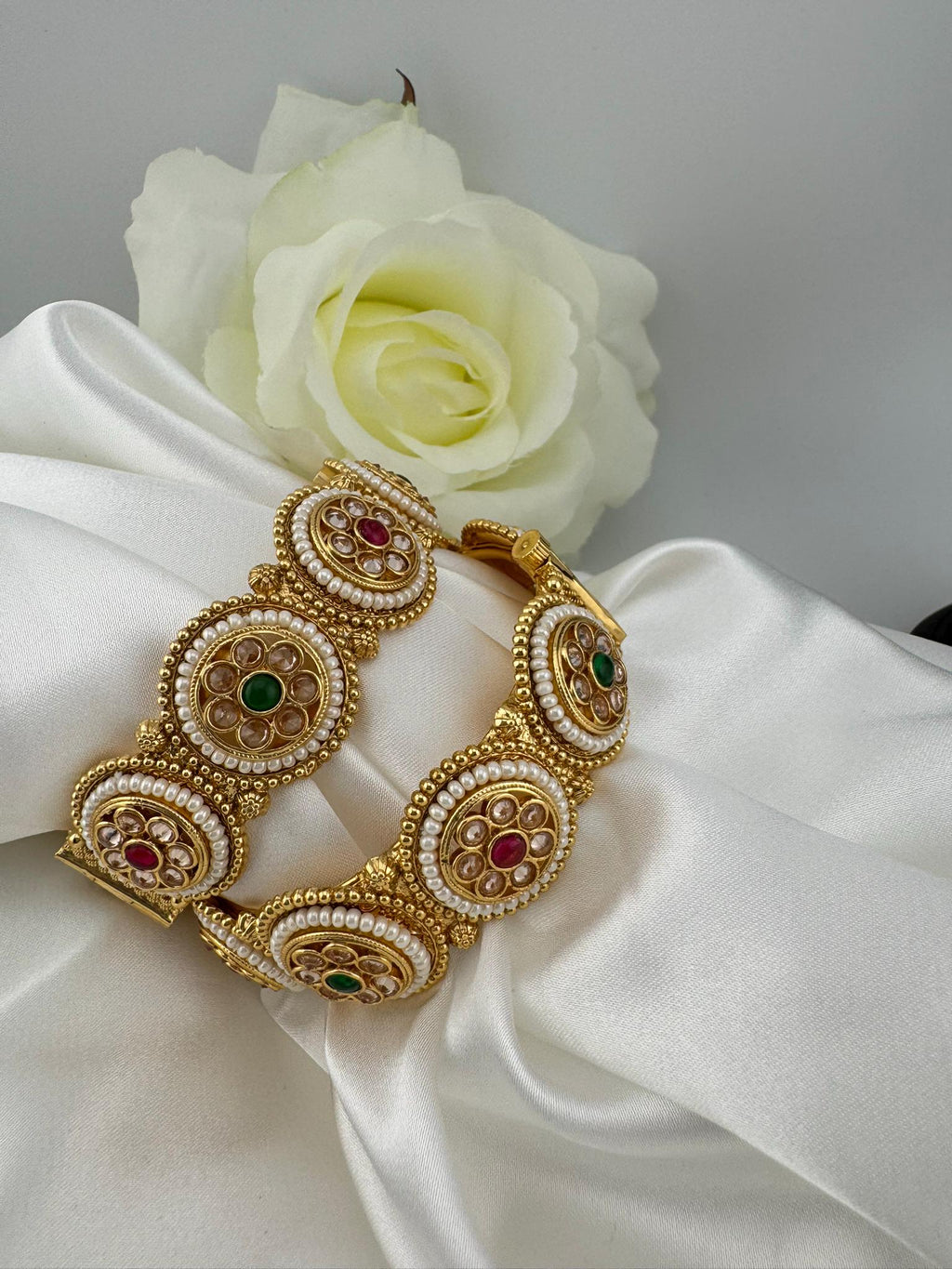 Amrapali inspired Designer Openable bangles in Matt Gold and multicolor stones