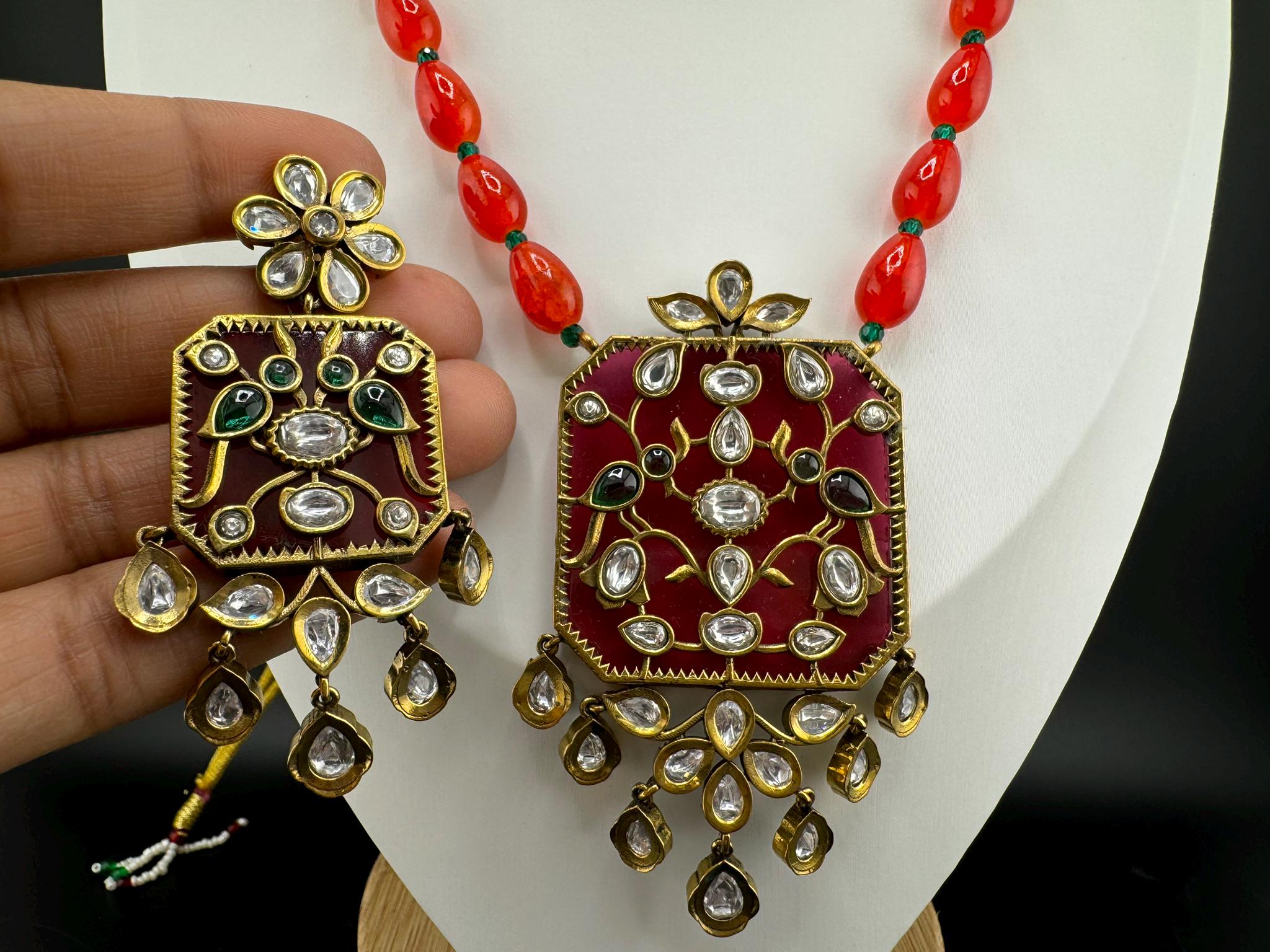 Amrapali Inspired Premium Long Necklace set with moissanite Kundan Inlay work on Stone