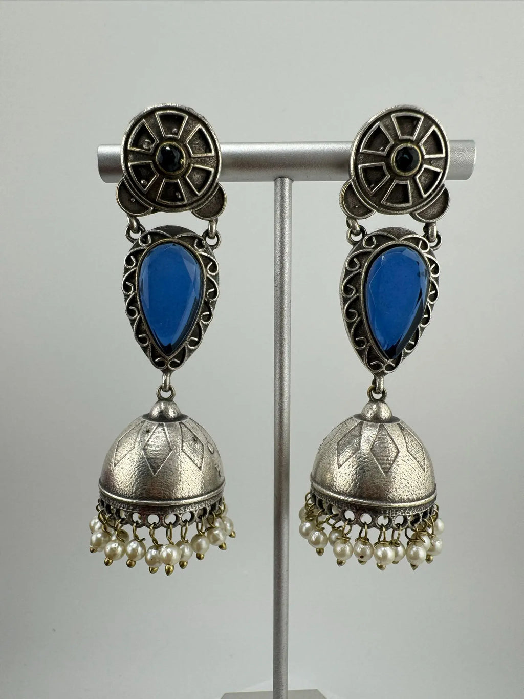 Oxidized German silver long jhumka earrings