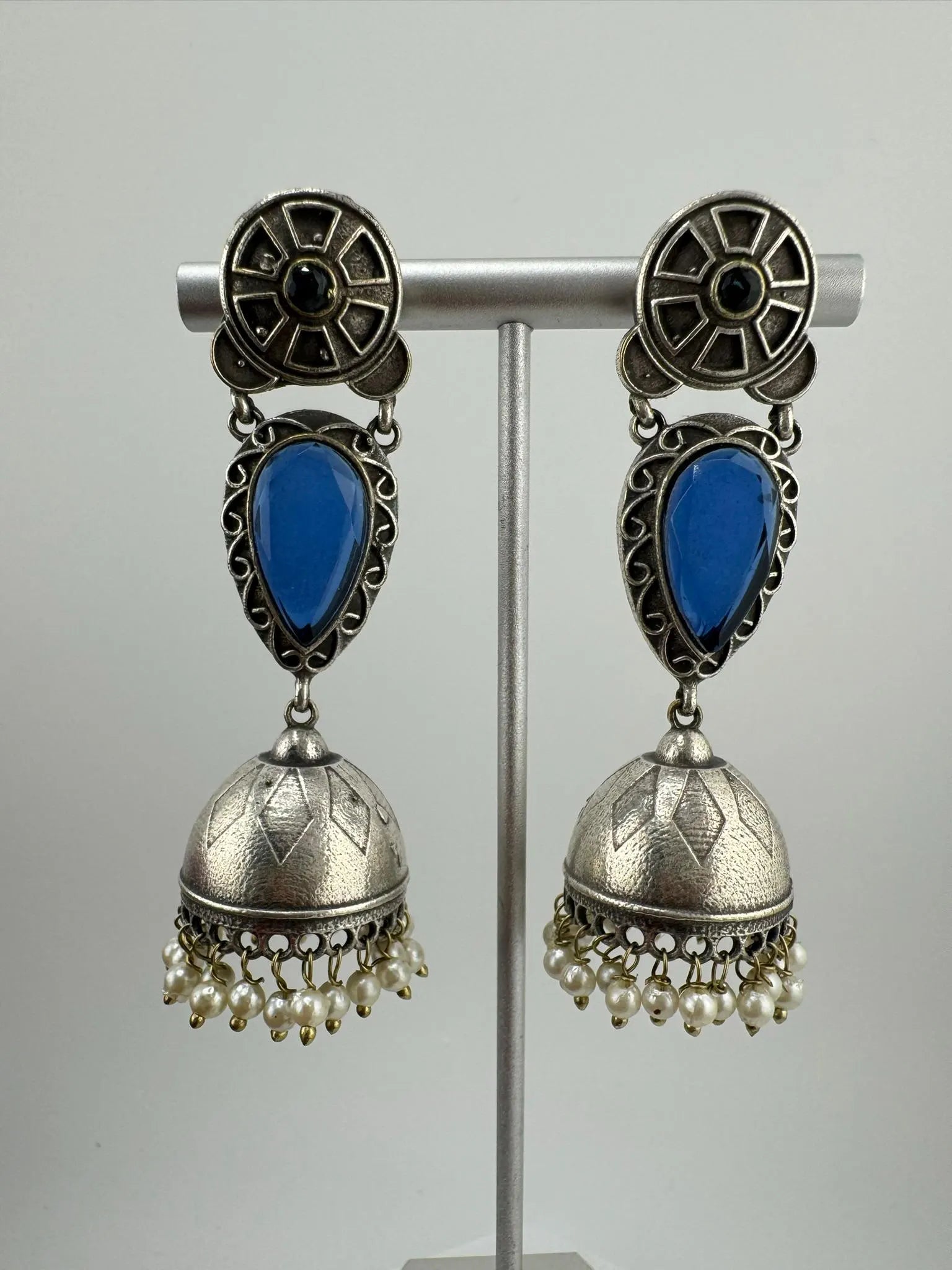 Oxidized German silver long jhumka earrings