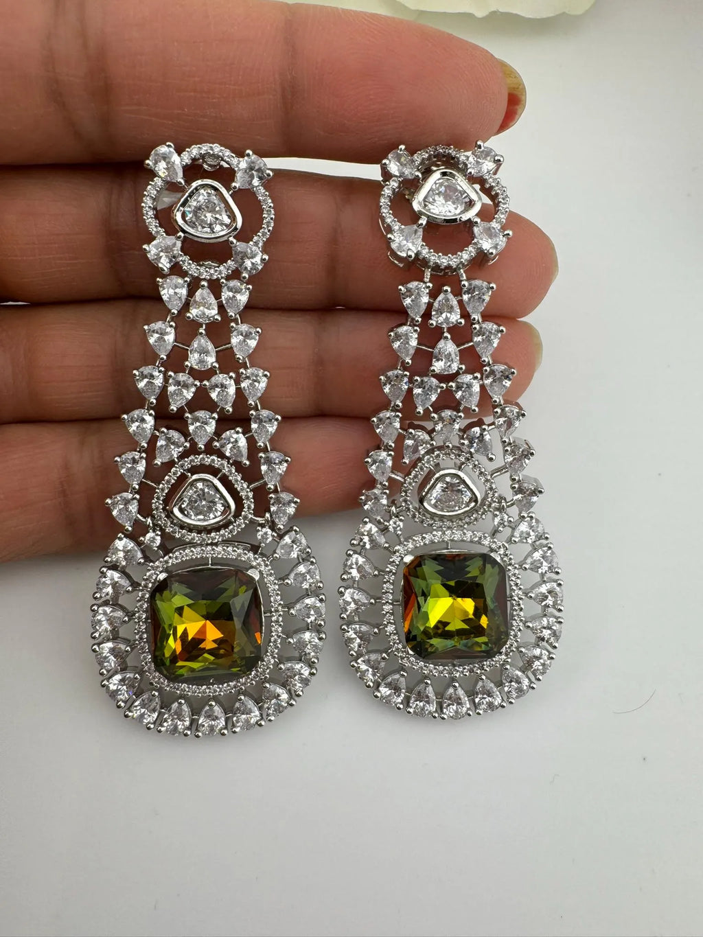 Premium Long Earring with Swarovski Crystals and Cubic Zirconia Chandelier earrings