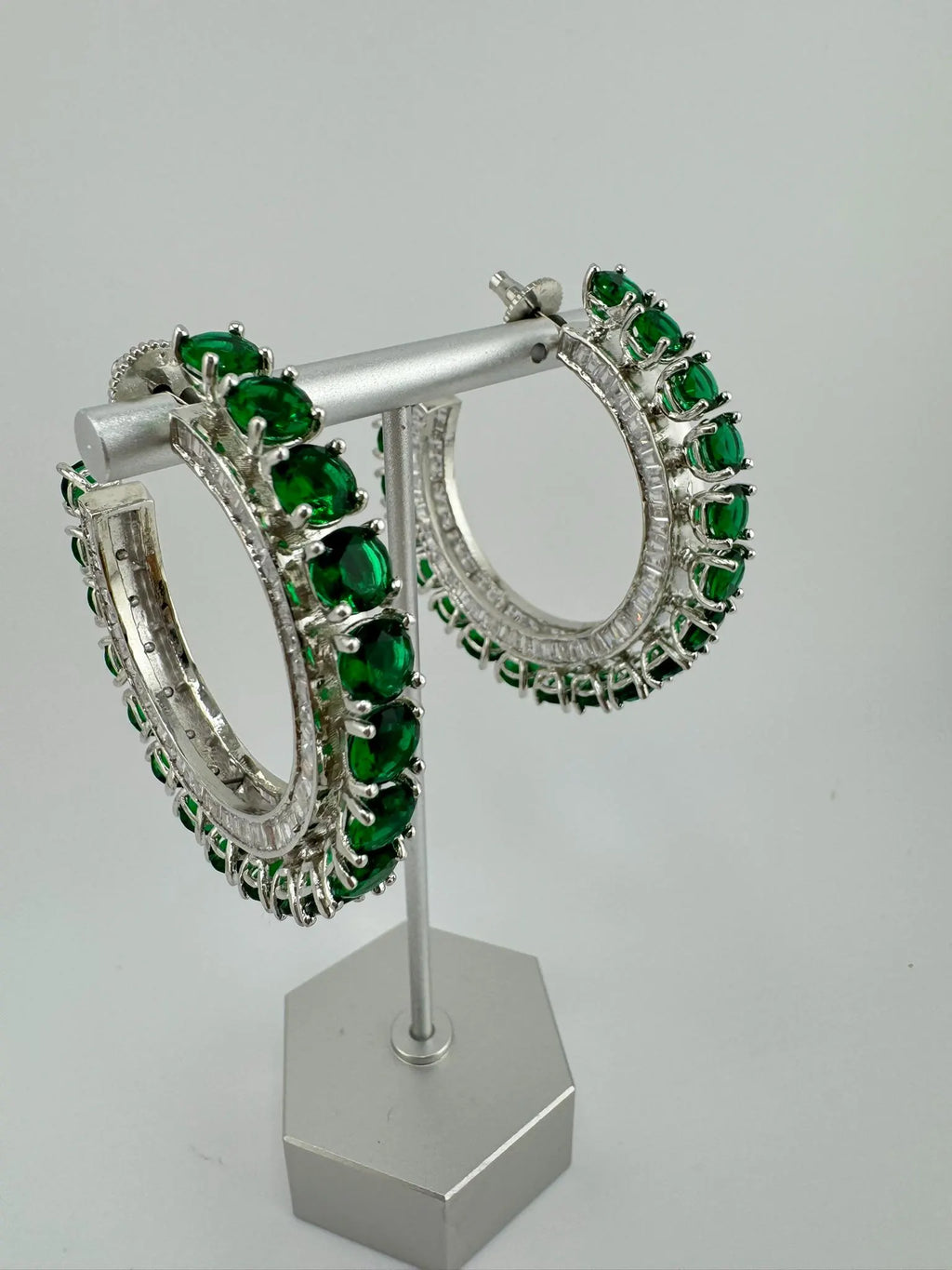 Swarovski inspired Premium Designer Open Hoop Earrings in Emerald Green crystals
