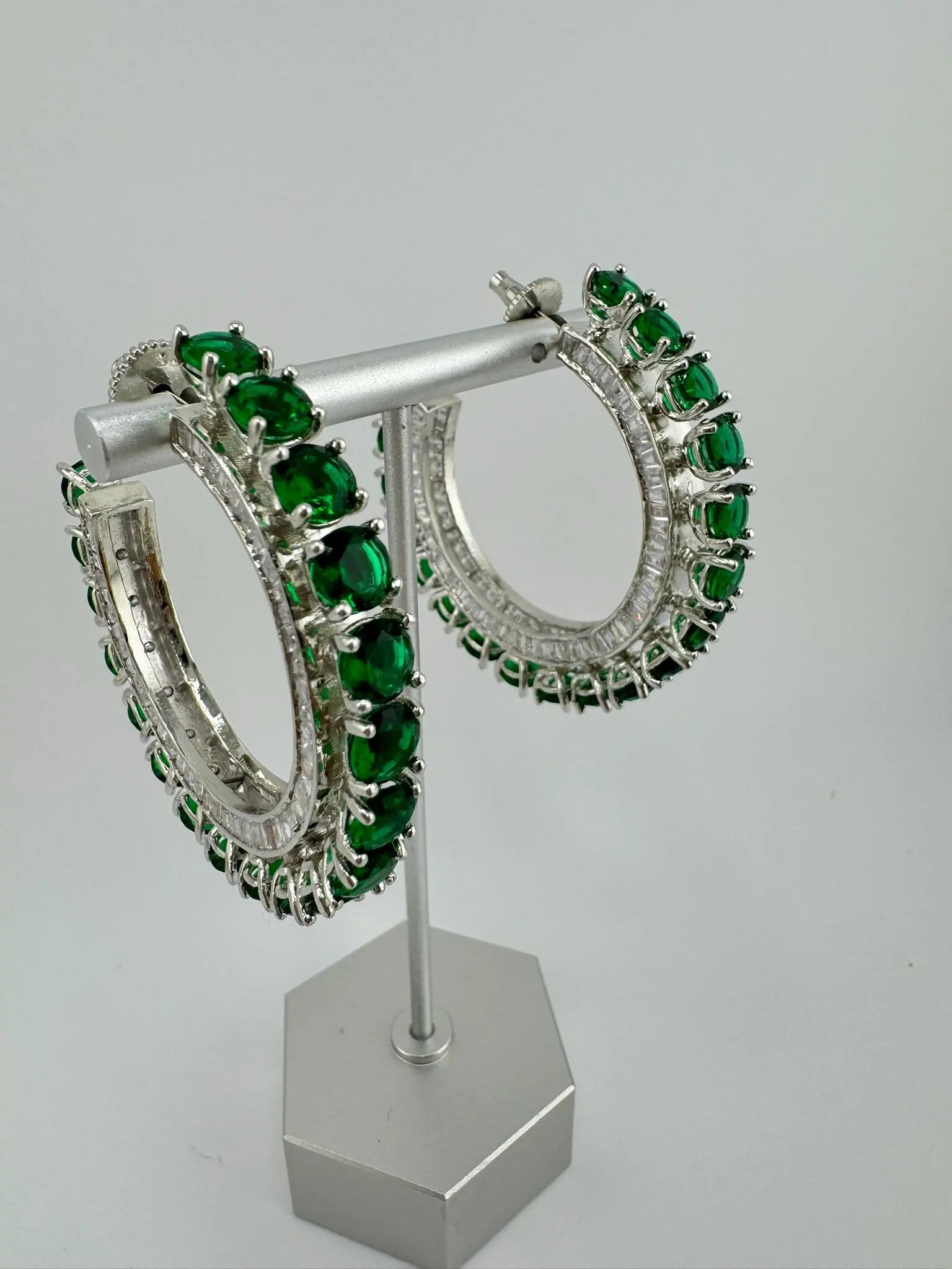 Swarovski inspired Premium Designer Open Hoop Earrings in Emerald Green crystals