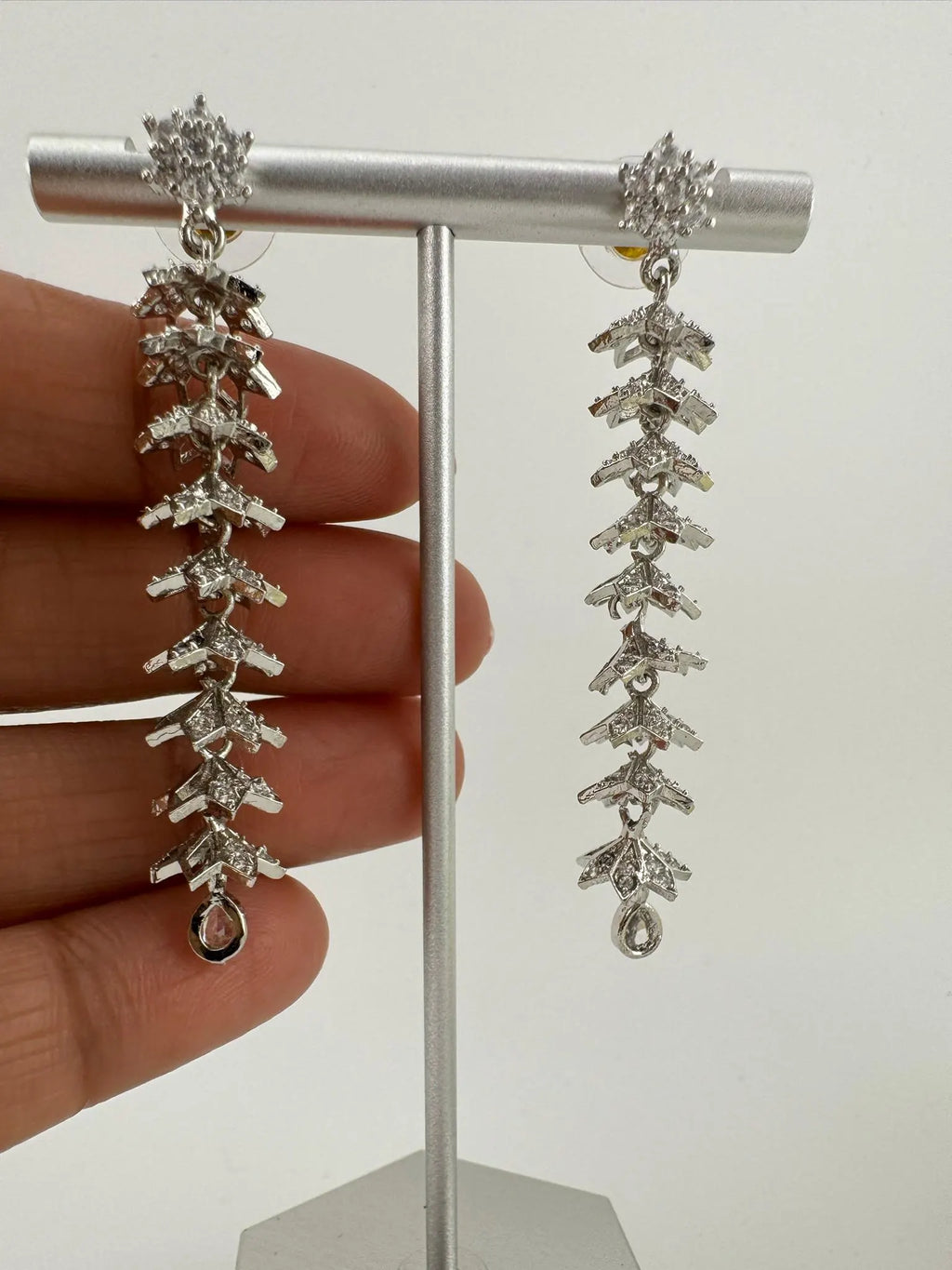 Premium Long Earring in Cubic Zirconia / Set of small jhumkis in long earrings