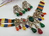 Multicolor Premium Quality Moissanite Uncut Kundan, CZ, carved stones, Onyx beads mala is Designer Choker necklace set with long earrings