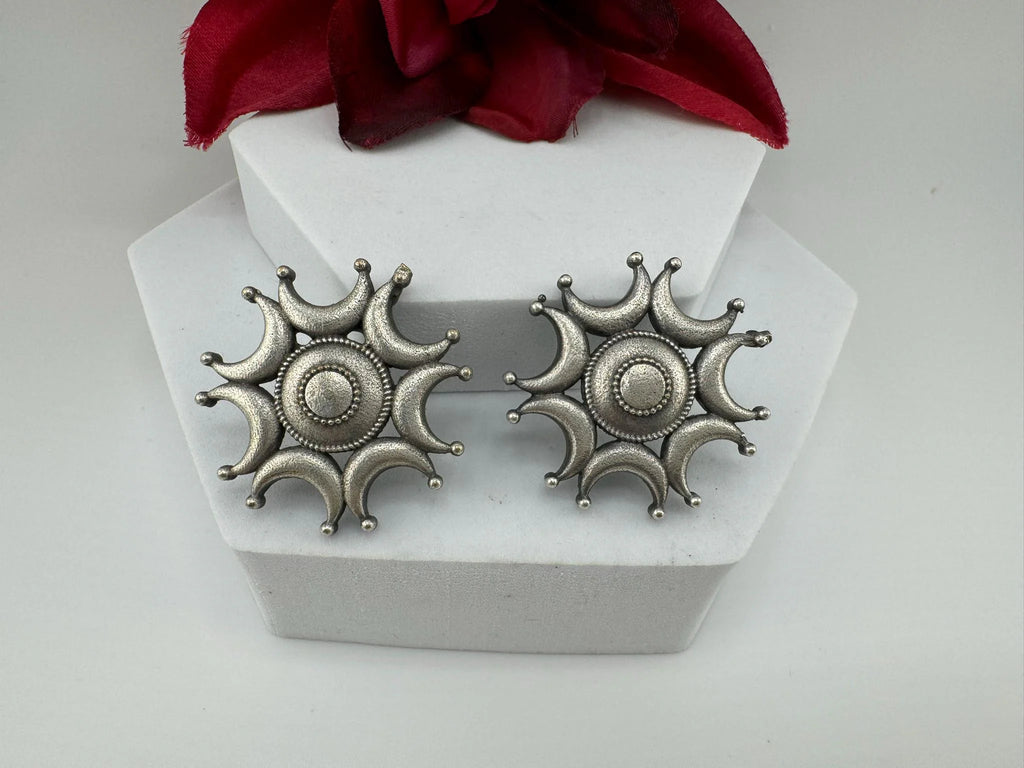 Moon Oxidized German silver Big Stud earrings