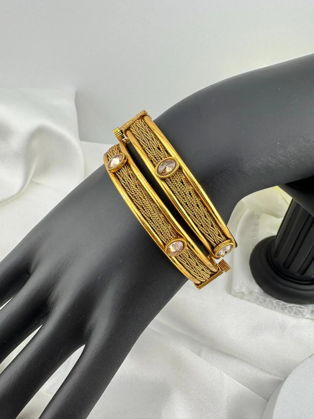 Amrapali inspired Designer Openable bangles in Matt Gold and stones, set of 2