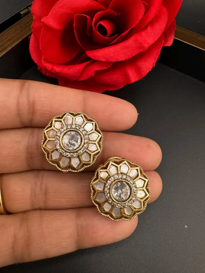 High Quality Premium Moissanite Kundan and Pachi kundan Studs earrings