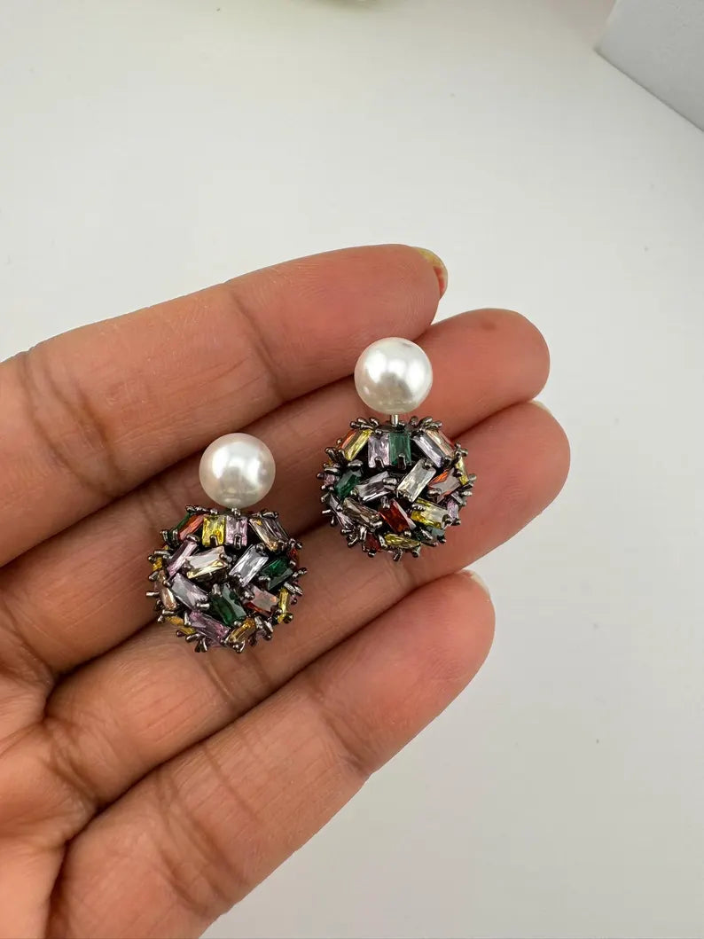 Premium Unique Cubic Zirconia Studs with Pearl Backing