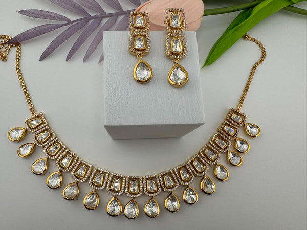 Premium Quality Moissanite Uncut Kundan & CZ is Tyaani Inspired Designer Necklace set with earrings