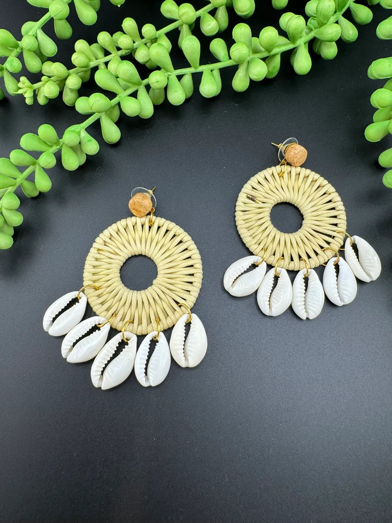 Shells and threaded hoop earrings, quirky Handmade earring