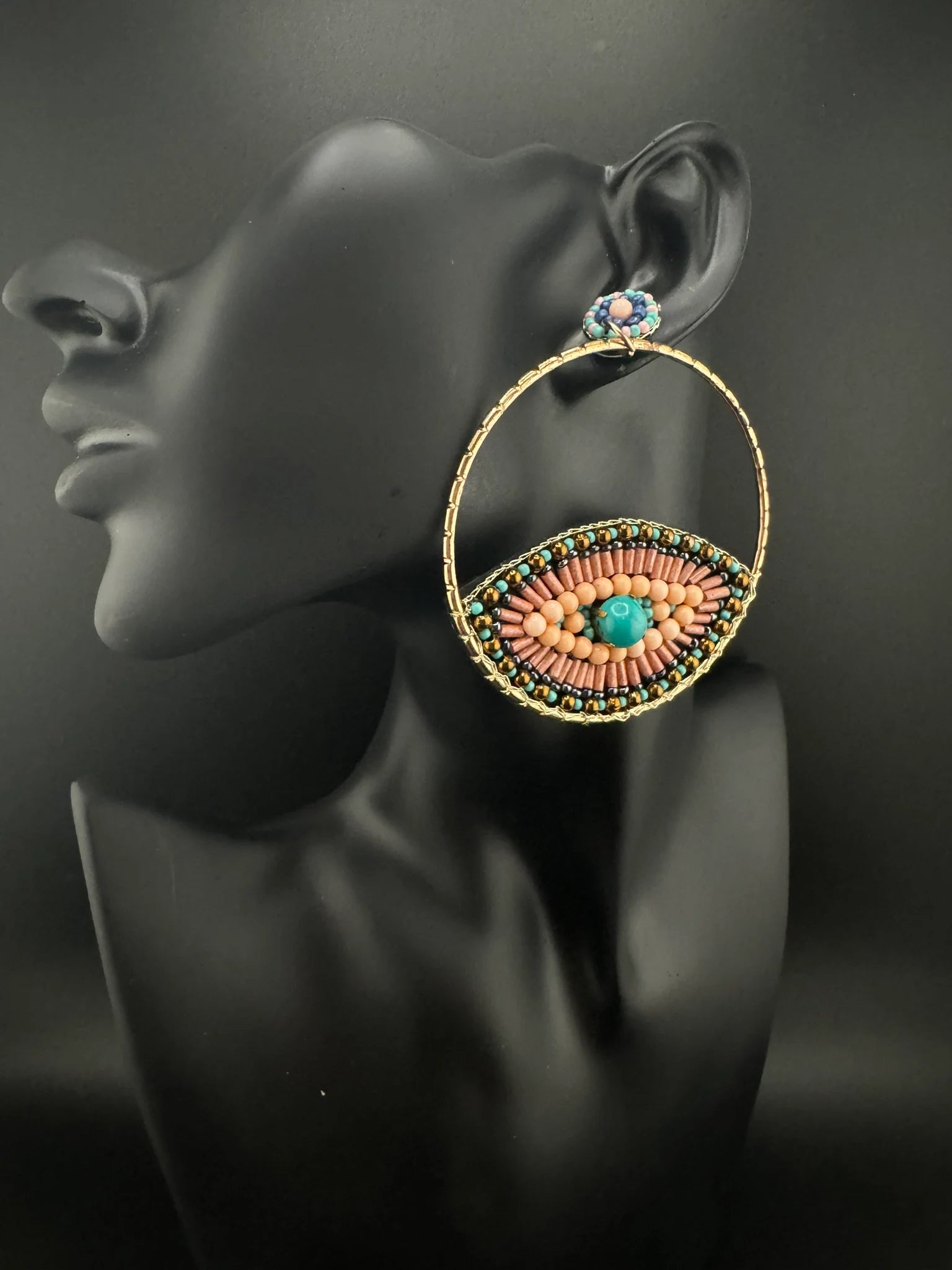 Evil Eye Big Quirky Beaded Hoop earrings