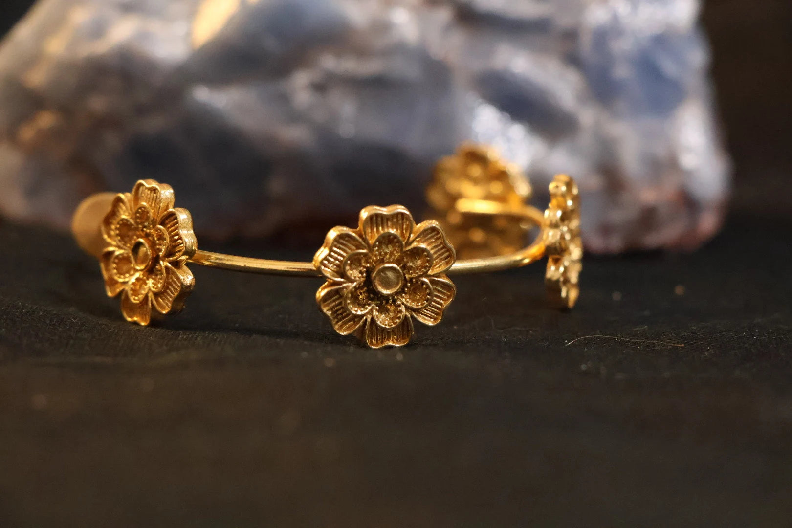 Matt Gold Statement Hoop earrings in unique Flowers design around hoop