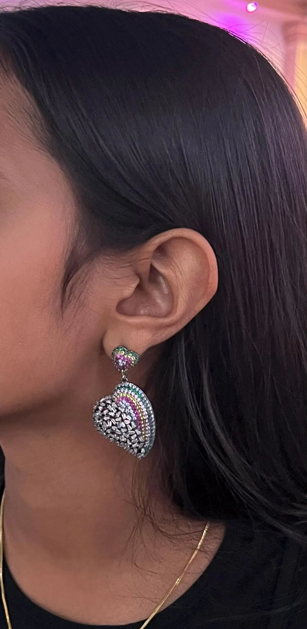 Premium Multicolor Nano Setting Cubic Zirconia and Crystal stones Victorian designer Heart earrings