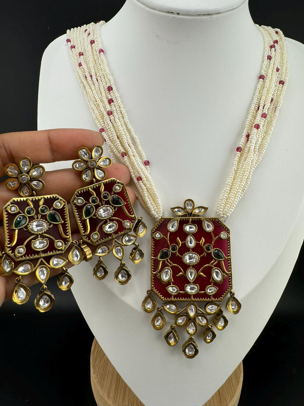 Amrapali Inspired Premium Long Necklace set with moissanite Kundan Inlay work on Stone