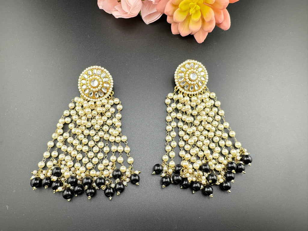 Big Kundan Studs with Pearls Latkan Long earrings