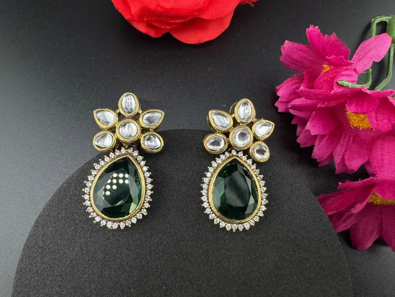 Small Drop earrings With Kundan, Stone and Cubic Zirconia